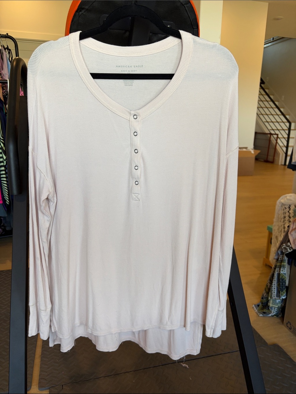 American Eagle Outfitters Light Pale Pink Waffle Henley Long Sleeve